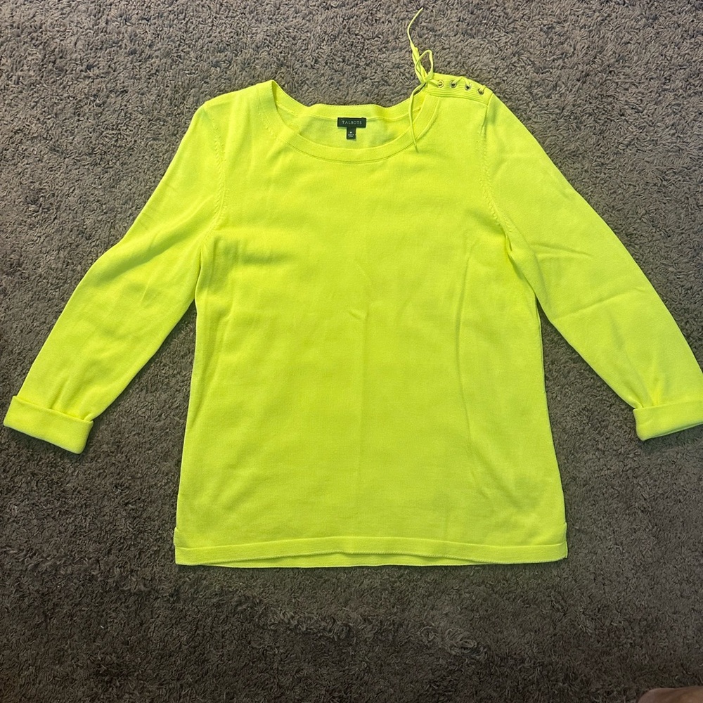 Talbots Neon Yellow Knit Crewneck Sweater